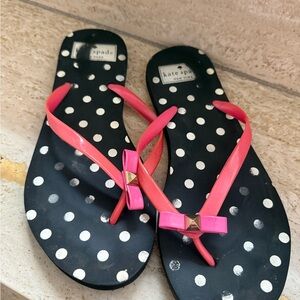 kate spade Black Polka Dot Flip Flops with Pink Straps